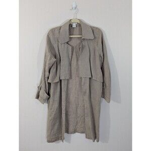 Artisan NY 100% Linen Duster Cardigan Trench Beige Open Maxi Lightweight Sz M